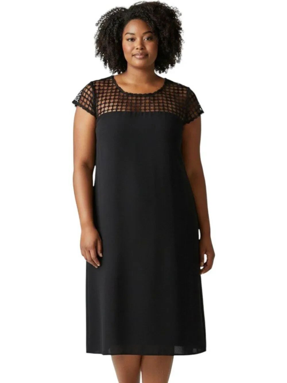 Calvin Klein Black Sequin Crochet Mesh Shift Dress Cap Sleeve Cocktail Size 14 - Picture 1 of 11